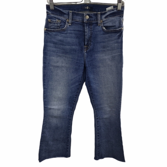 7 For All Mankind High Rise Raw Hem Boot Cut Jeans Sz 28 - Picture 1 of 13